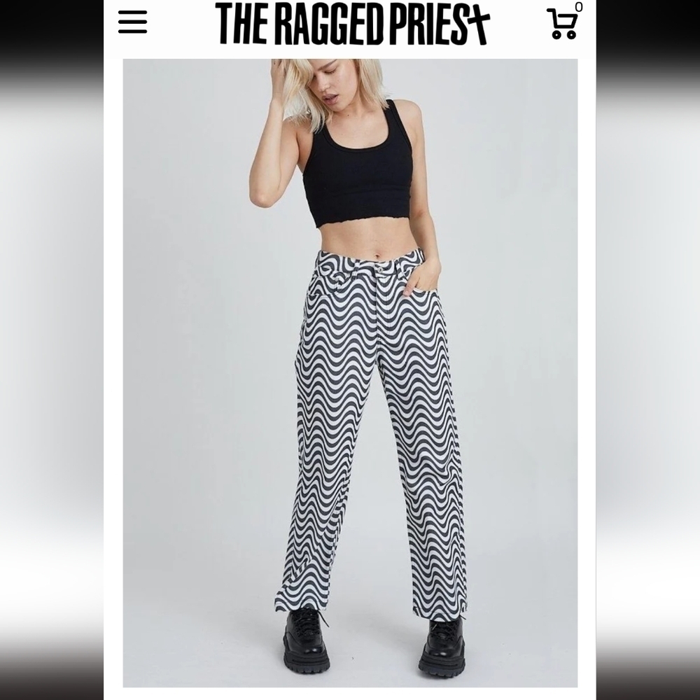 Ragged Priest Black and White Wave Dad wide leg jeans goth emo rave 30